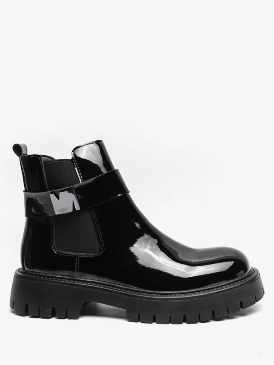 Bottines Chelsea à plateforme pour homme en cuir brillant semelle épaisse et élastique
