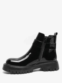 Bottines Chelsea à plateforme pour homme en cuir brillant semelle épaisse et élastique
