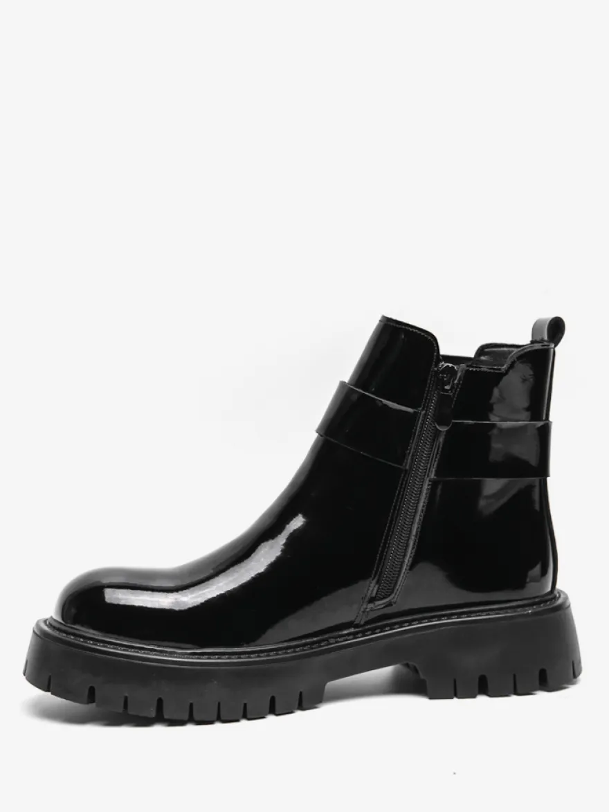Bottines Chelsea à plateforme pour homme en cuir brillant semelle épaisse et élastique
