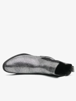 Bottines Chelsea pour homme à bout pointu en cuir brillant imprimé python avec talon bas