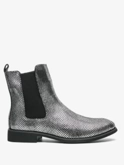 Bottines Chelsea pour homme à bout pointu en cuir brillant imprimé python avec talon bas