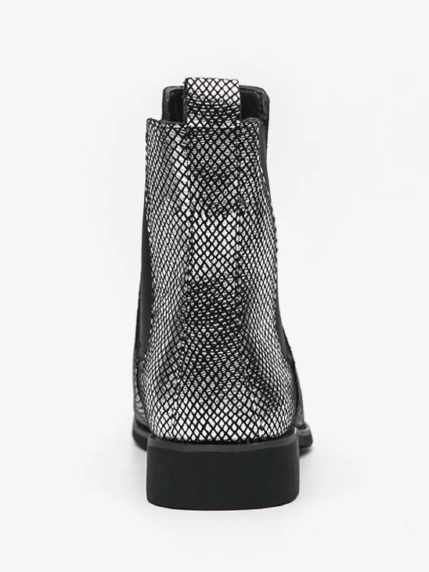 Bottines Chelsea pour homme à bout pointu en cuir brillant imprimé python avec talon bas