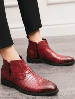 Bottines Chelsea pour homme à bout pointu et talon bas avec tige carrée texturée