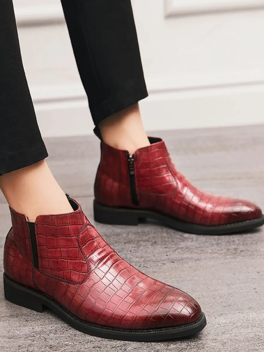 Bottines Chelsea pour homme à bout pointu et talon bas avec tige carrée texturée