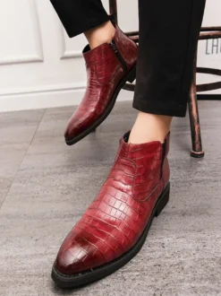 Bottines Chelsea pour homme à bout pointu et talon bas avec tige carrée texturée