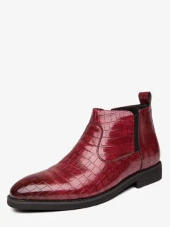 Bottines Chelsea pour homme à bout pointu et talon bas avec tige carrée texturée