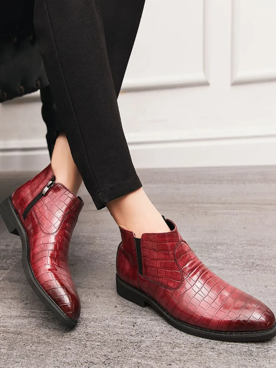 Bottines Chelsea pour homme à bout pointu et talon bas avec tige carrée texturée