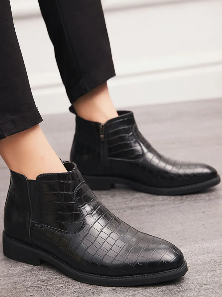 Bottines Chelsea pour homme à bout pointu et talon bas avec tige carrée texturée