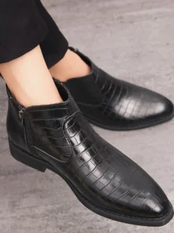 Bottines Chelsea pour homme à bout pointu et talon bas avec tige carrée texturée