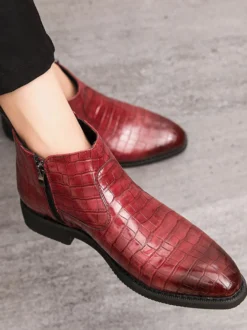 Bottines Chelsea pour homme à bout pointu et talon bas avec tige carrée texturée