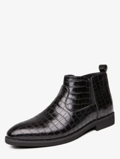 Bottines Chelsea pour homme à bout pointu et talon bas avec tige carrée texturée