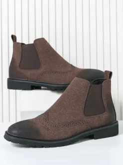Bottines Chelsea pour homme à enfiler bout rond en cuir antidérapantes à talons bas respirantes