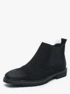 Bottines Chelsea pour homme à enfiler bout rond en cuir antidérapantes à talons bas respirantes