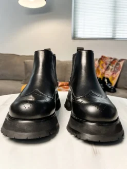 Bottines Chelsea pour homme semelle épaisse bout rond style richelieu en cuir bottines rehaussantes