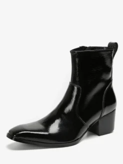 Bottines Chelsea pour hommes en cuir de vachette noir à bout carré et bottines courtes