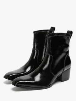 Bottines Chelsea pour hommes en cuir de vachette noir à bout carré et bottines courtes