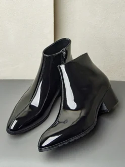 Bottines Chelsea pour hommes en cuir de vachette chic à bout pointu et bottines courtes noires