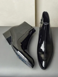 Bottines Chelsea pour hommes en cuir de vachette chic à bout pointu et bottines courtes noires