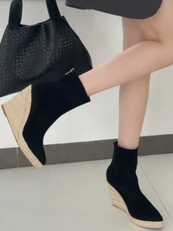 Bottines compensées en daim pour femmes bottines à bout pointu
