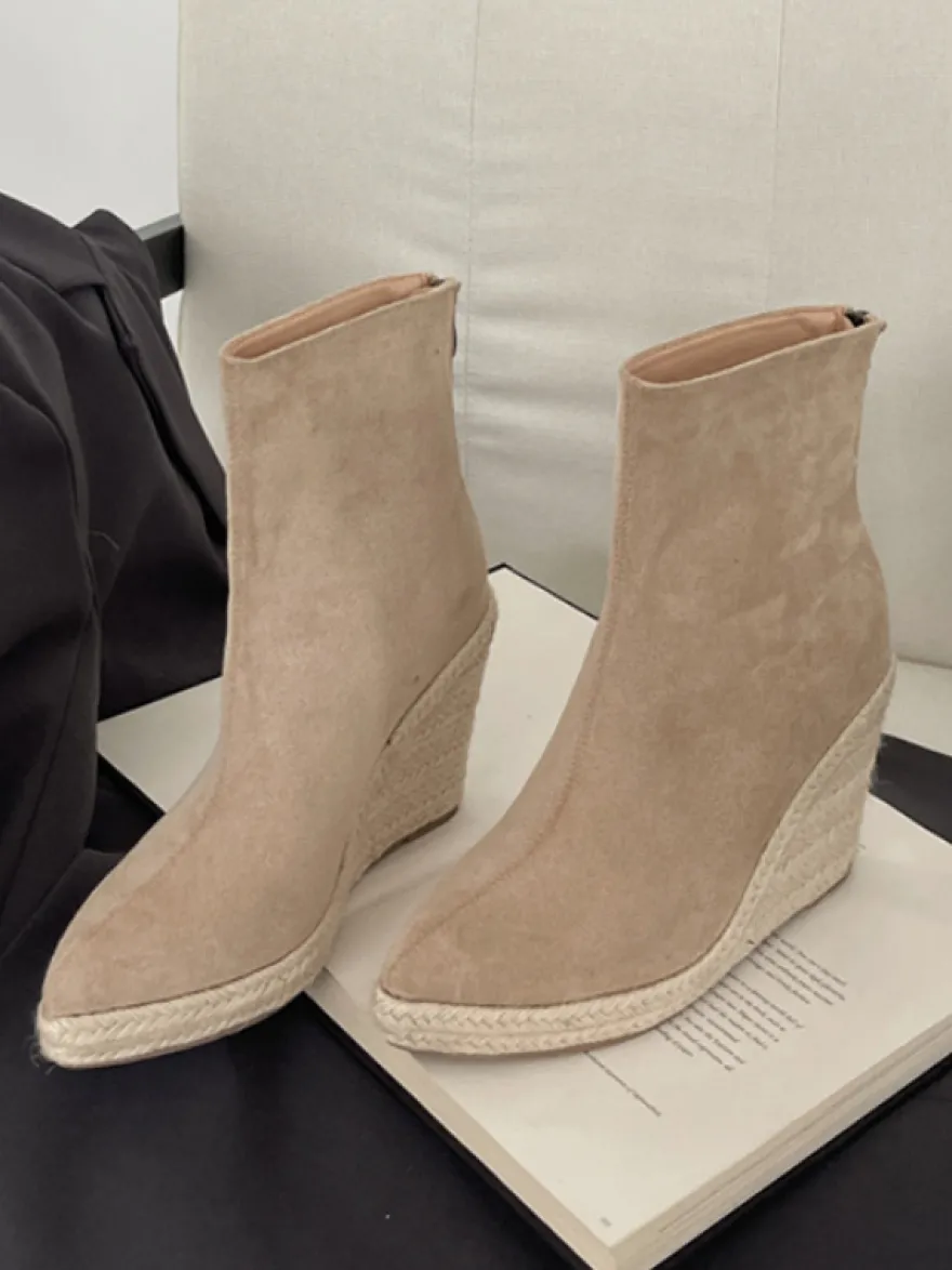 Bottines compensées en daim pour femmes bottines à bout pointu