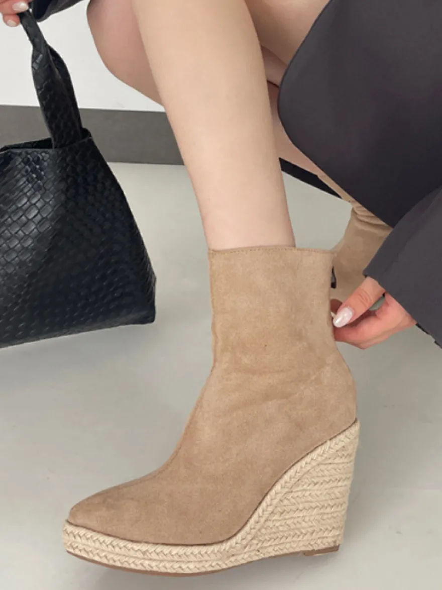 Bottines compensées en daim pour femmes bottines à bout pointu