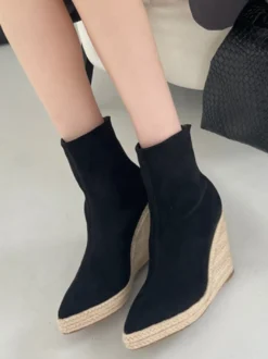 Bottines compensées en daim pour femmes bottines à bout pointu