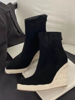 Bottines compensées en daim pour femmes bottines à bout pointu