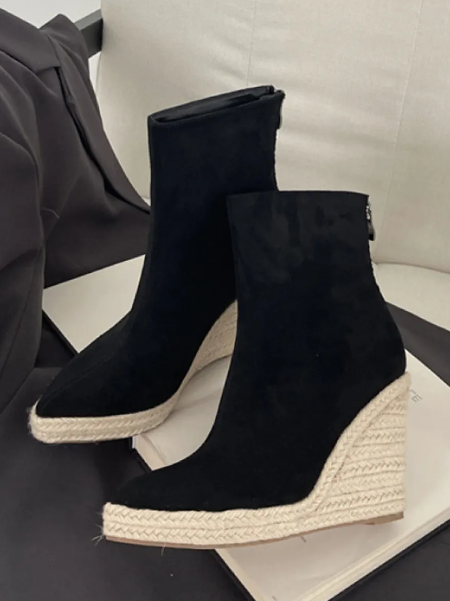 Bottines compensées en daim pour femmes bottines à bout pointu