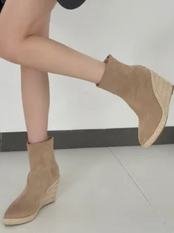 Bottines compensées en daim pour femmes bottines à bout pointu