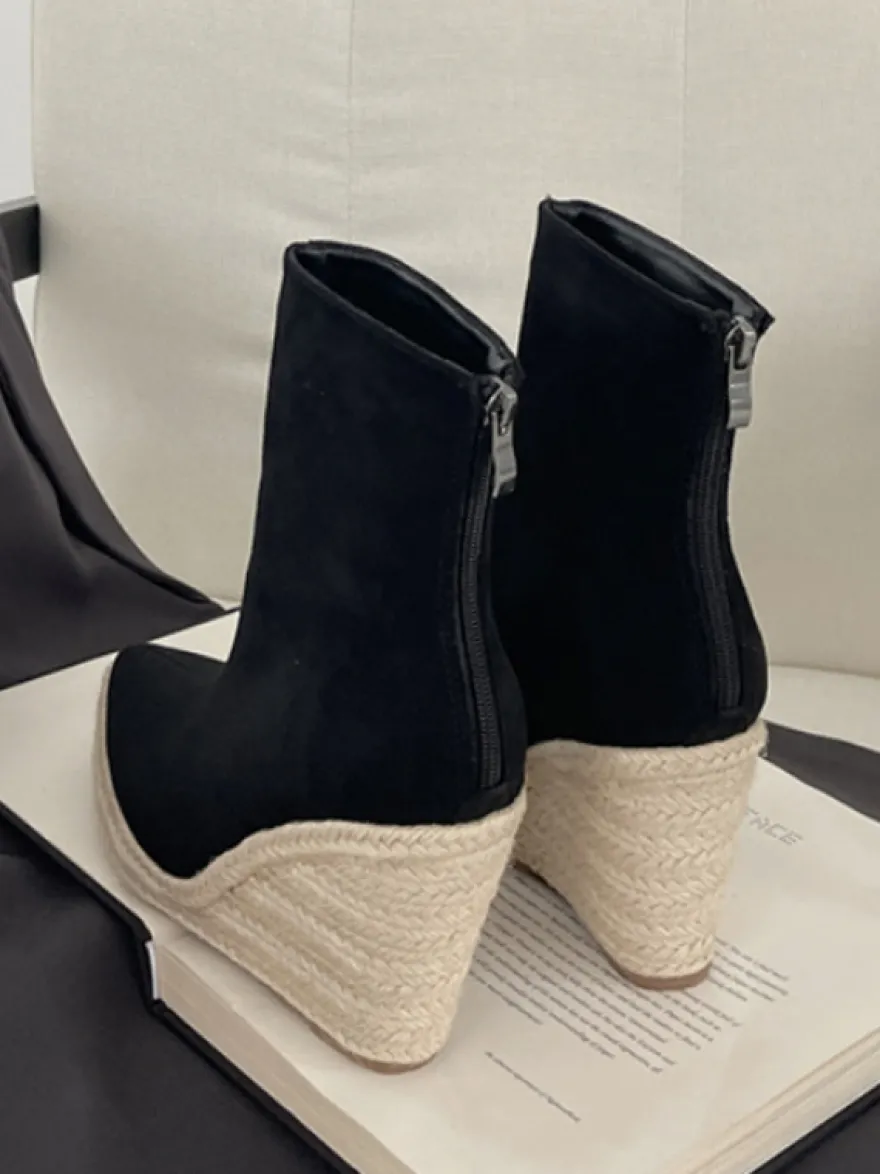Bottines compensées en daim pour femmes bottines à bout pointu