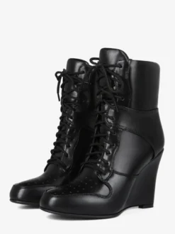 Bottines compensées noires à bout pointu et lacets pour femmes