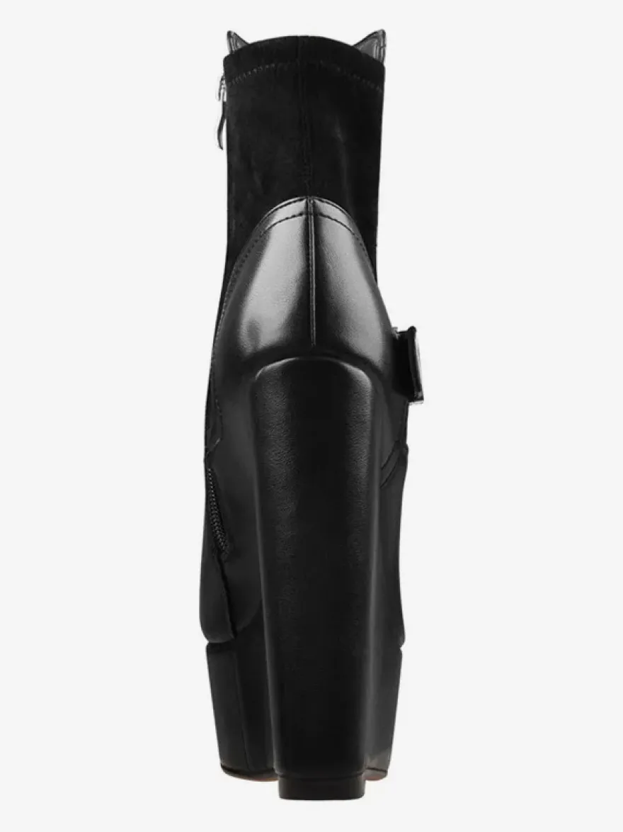 Bottines Compensées Noires À Boucle À Talon Épais Femmes
