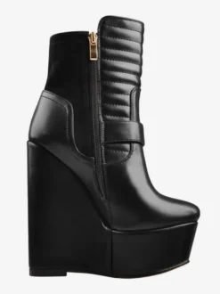 Bottines Compensées Noires À Boucle À Talon Épais Femmes