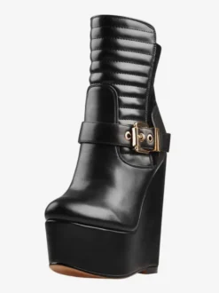 Bottines Compensées Noires À Boucle À Talon Épais Femmes