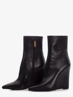 Bottines compensées noires à bout pointu et fermeture éclair pour femmes