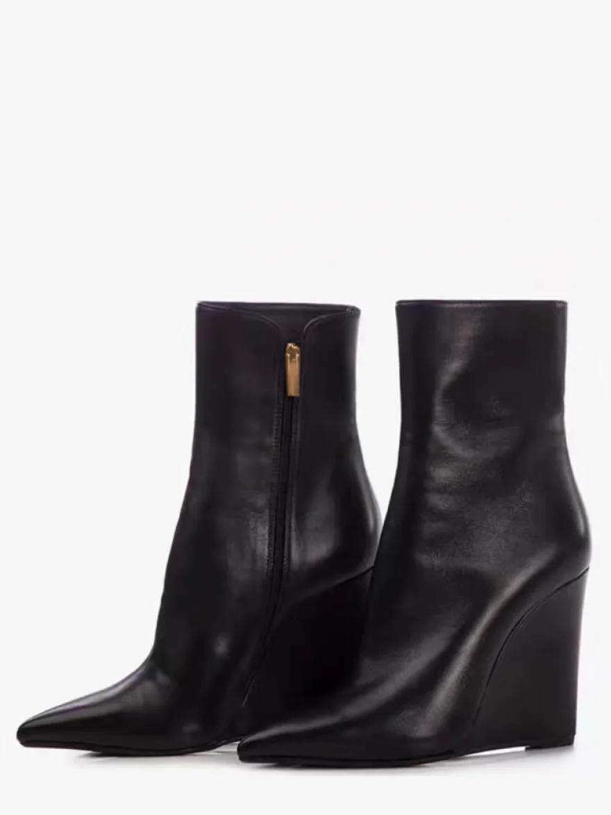 Bottines compensées noires à bout pointu et fermeture éclair pour femmes