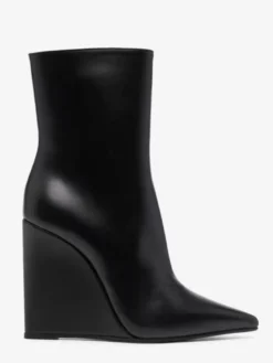 Bottines compensées noires à bout pointu et fermeture éclair pour femmes