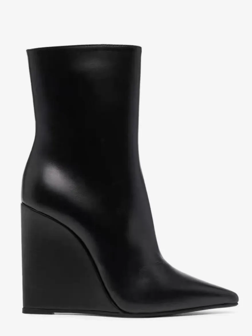 Bottines compensées noires à bout pointu et fermeture éclair pour femmes
