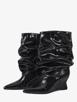 Bottines compensées noires pour femmes bout pointu motif pierre style slouchy