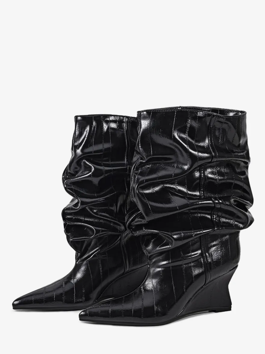 Bottines compensées noires pour femmes bout pointu motif pierre style slouchy