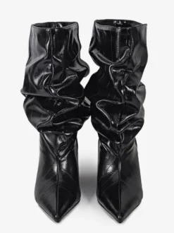 Bottines compensées noires pour femmes bout pointu motif pierre style slouchy
