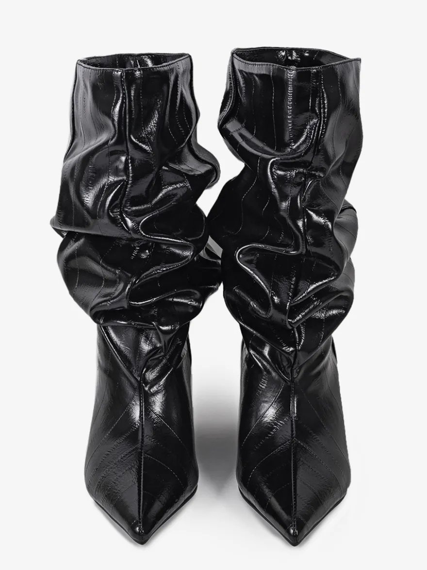 Bottines compensées noires pour femmes bout pointu motif pierre style slouchy