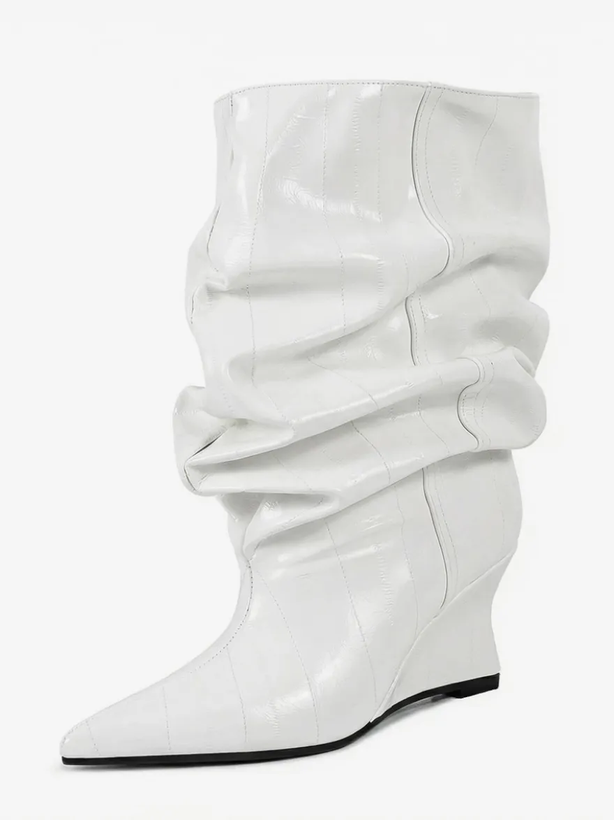 Bottines compensées noires pour femmes bout pointu motif pierre style slouchy