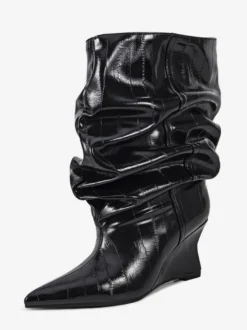 Bottines compensées noires pour femmes bout pointu motif pierre style slouchy
