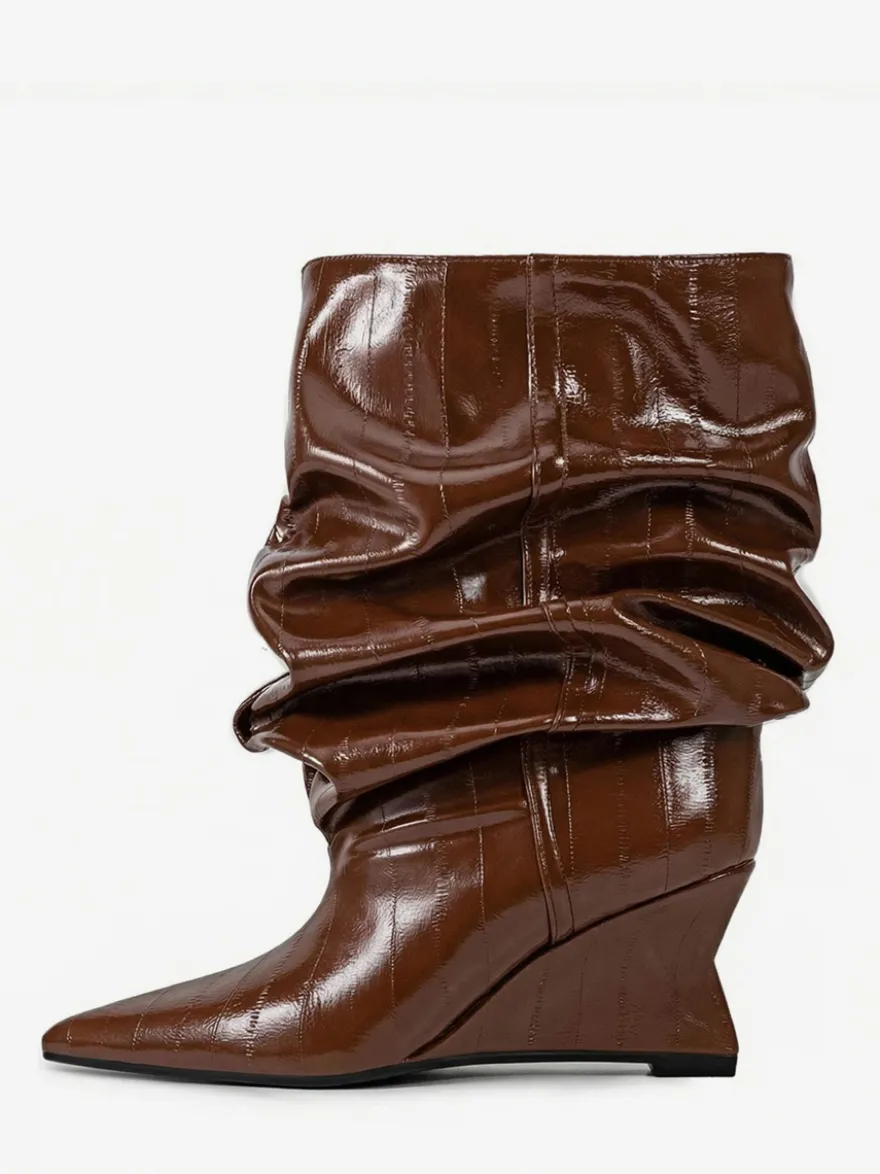 Bottines compensées noires pour femmes bout pointu motif pierre style slouchy