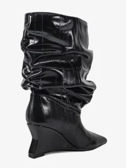 Bottines compensées noires pour femmes bout pointu motif pierre style slouchy