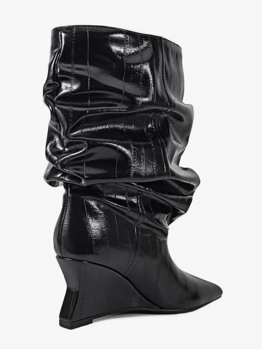 Bottines compensées noires pour femmes bout pointu motif pierre style slouchy