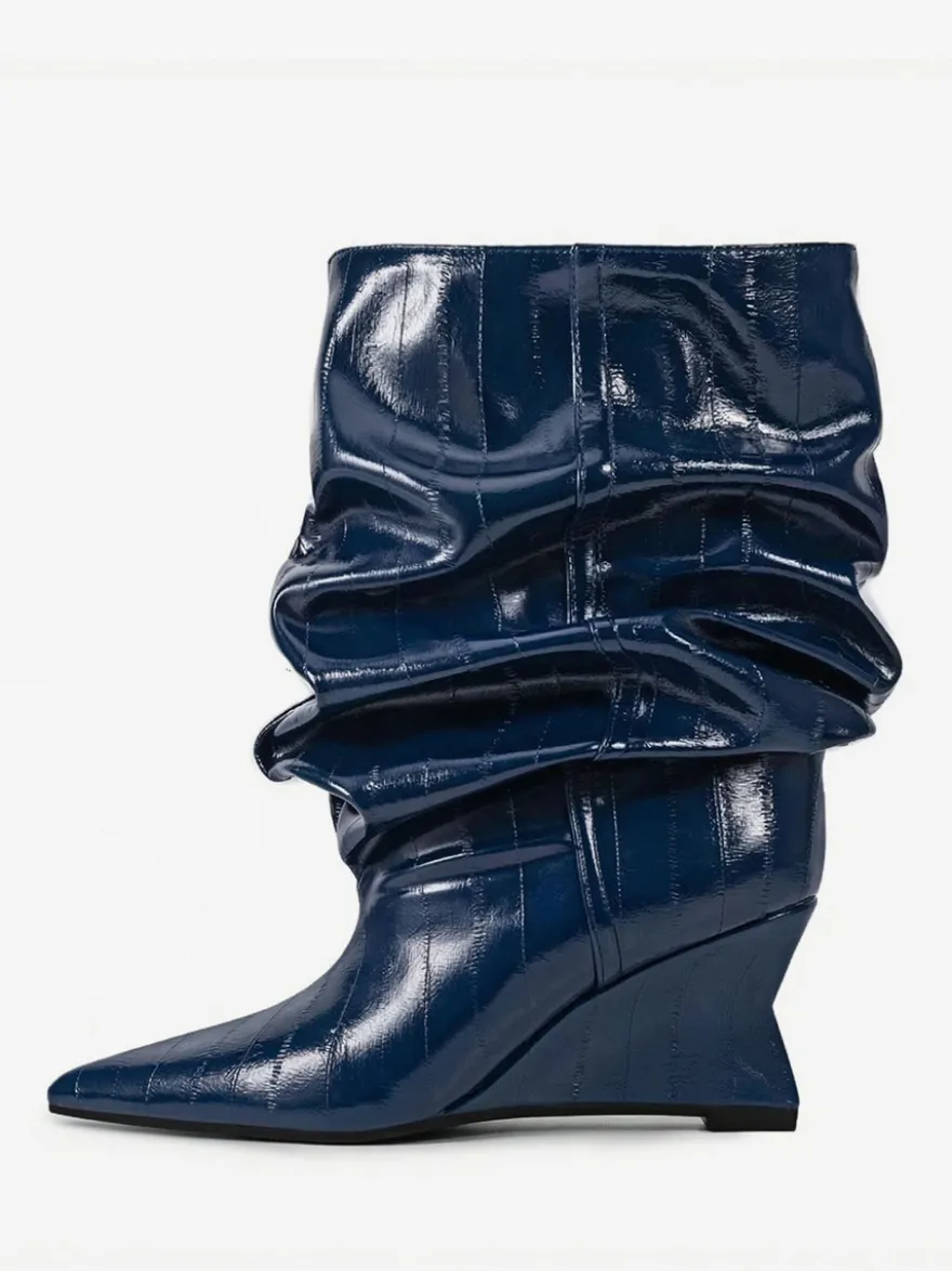Bottines compensées noires pour femmes bout pointu motif pierre style slouchy