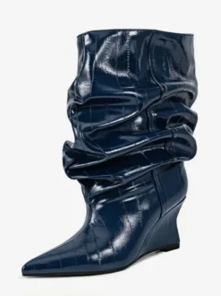 Bottines compensées noires pour femmes bout pointu motif pierre style slouchy