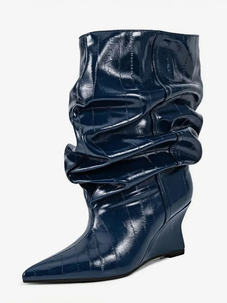 Bottines compensées noires pour femmes bout pointu motif pierre style slouchy